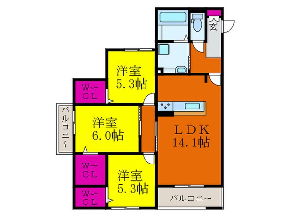 ｾｼﾞｭｰﾙ ﾄﾞ ｿﾚｲﾕⅡ Ａ棟の物件間取画像